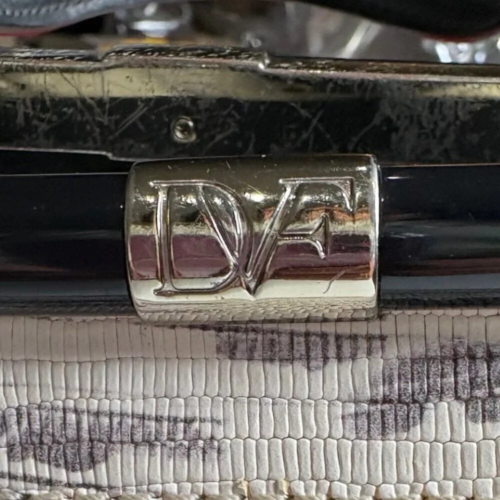 Diane von Furstenberg 440 Breakaway Black White Embossed Leather Satchel